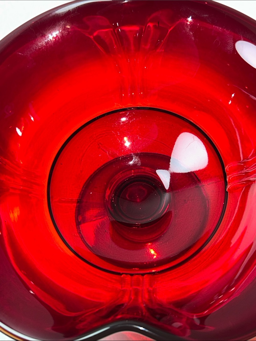 Viking Glass Ruby Red Ambrina Shine 4 Point Pedestal Ruffle Dish - Picture 9 of 15